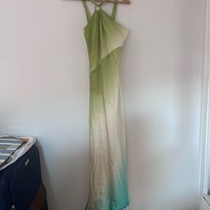 Vintage silk Green and Blue Ombre Maxi Dress